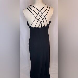 Vintage Cachet little black dress LBD 90’s 2000’s sleek maxi gown 12 webbed back